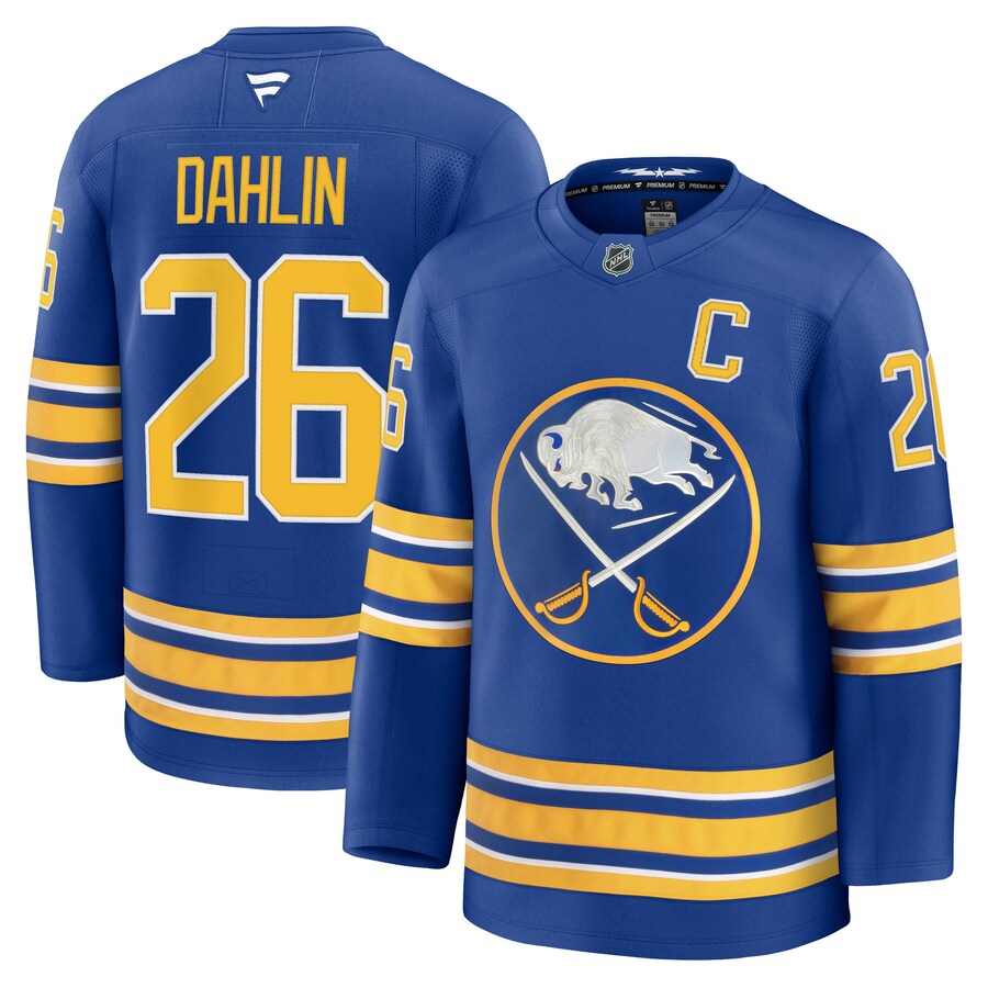 Rasmus Dahlin Buffalo Sabres Fanatics Premium Jersey with Captain's Patch - Royal thumbnail 1