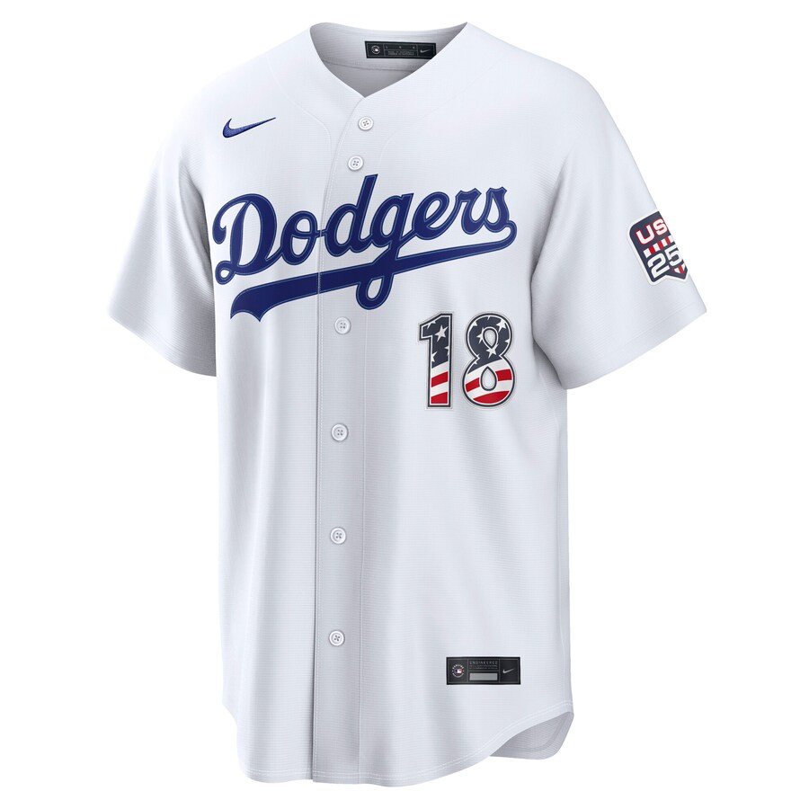 Fourth of July Los Angeles Dodgers Yoshinobu Yamamoto Nike White USA 250 Stadium Jersey thumbnail 3