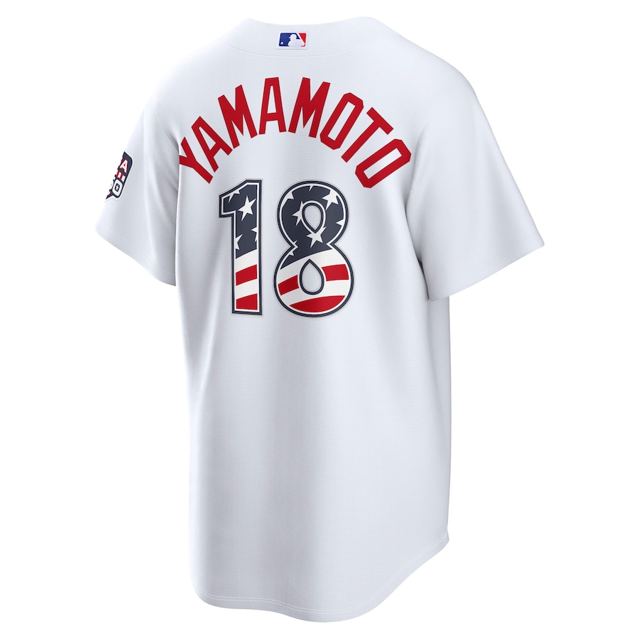 Fourth of July Los Angeles Dodgers Yoshinobu Yamamoto Nike White USA 250 Stadium Jersey thumbnail 4