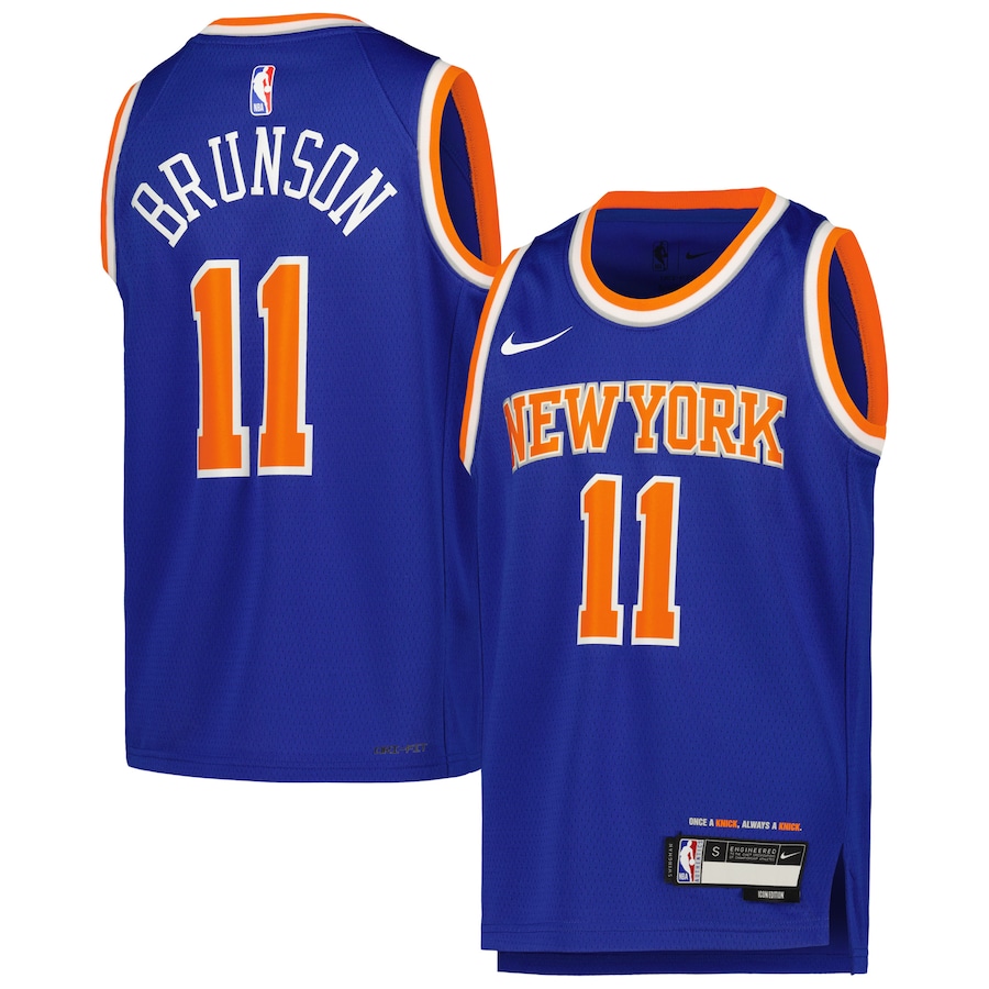 Jalen Brunson New York Knicks Nike Youth Swingman Jersey - Icon Edition - Blue thumbnail 2