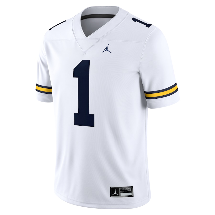 #1 Michigan Wolverines Jordan Brand Game Jersey - White thumbnail 3