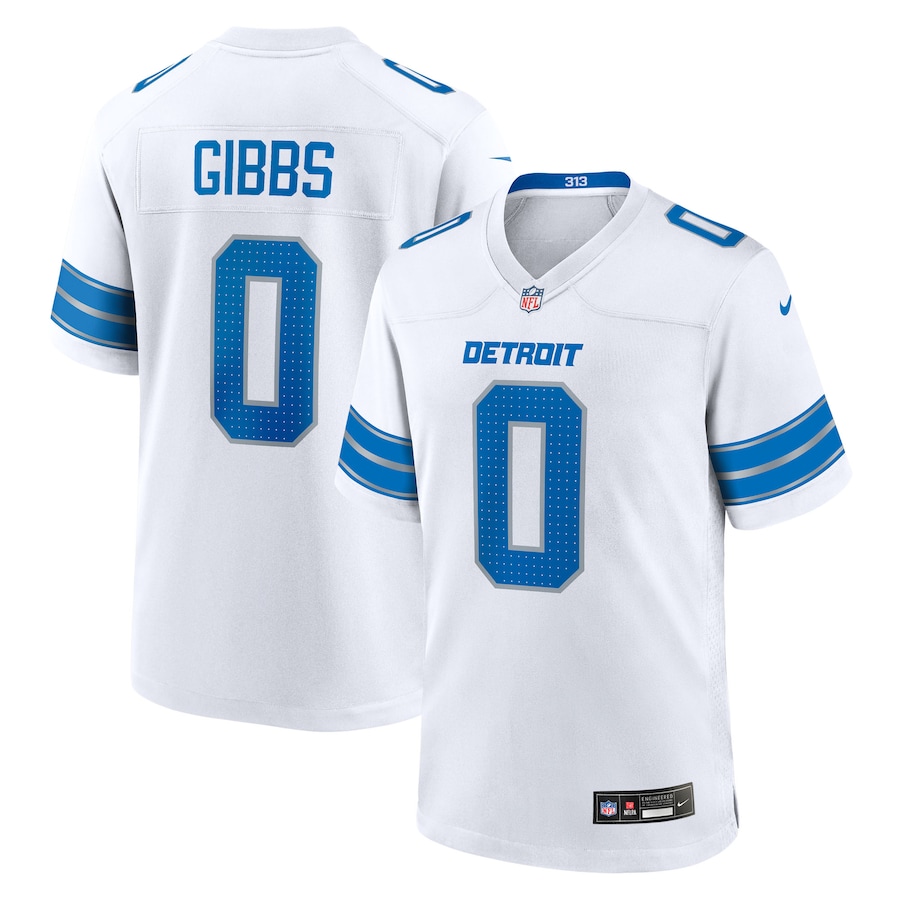 Jahmyr Gibbs Detroit Lions Nike Game Player Jersey - White thumbnail 2