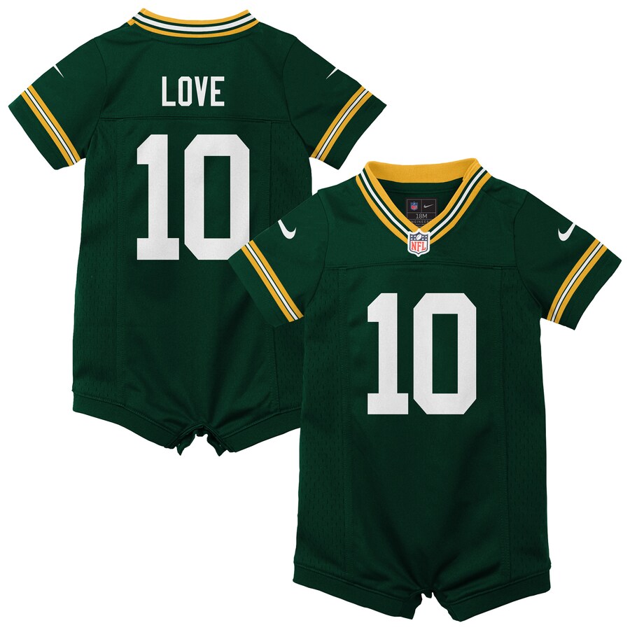 Jordan Love Green Bay Packers Nike Newborn Romper Game Jersey - Green