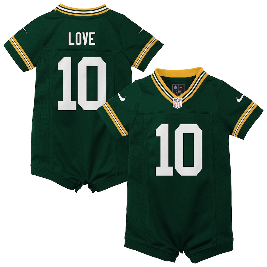 Jordan Love Green Bay Packers Nike Newborn Romper Game Jersey - Green thumbnail 2