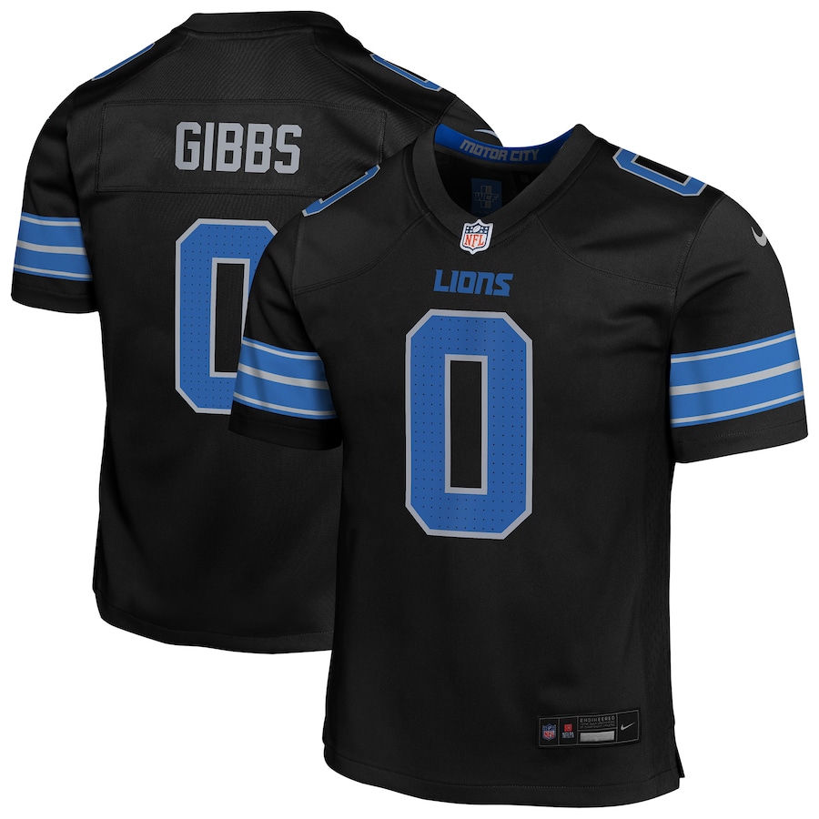 Jahmyr Gibbs Detroit Lions Nike Youth Game Jersey - Black thumbnail 2