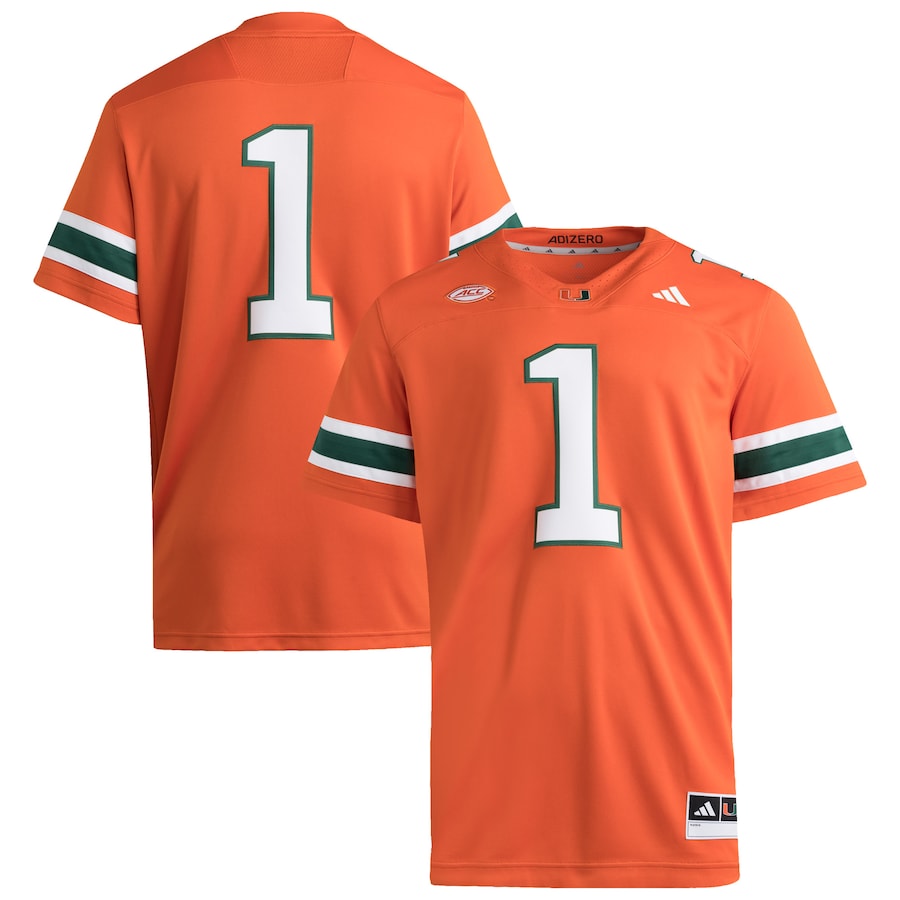 #1 Miami Hurricanes adidas Premier Jersey - Orange thumbnail 2