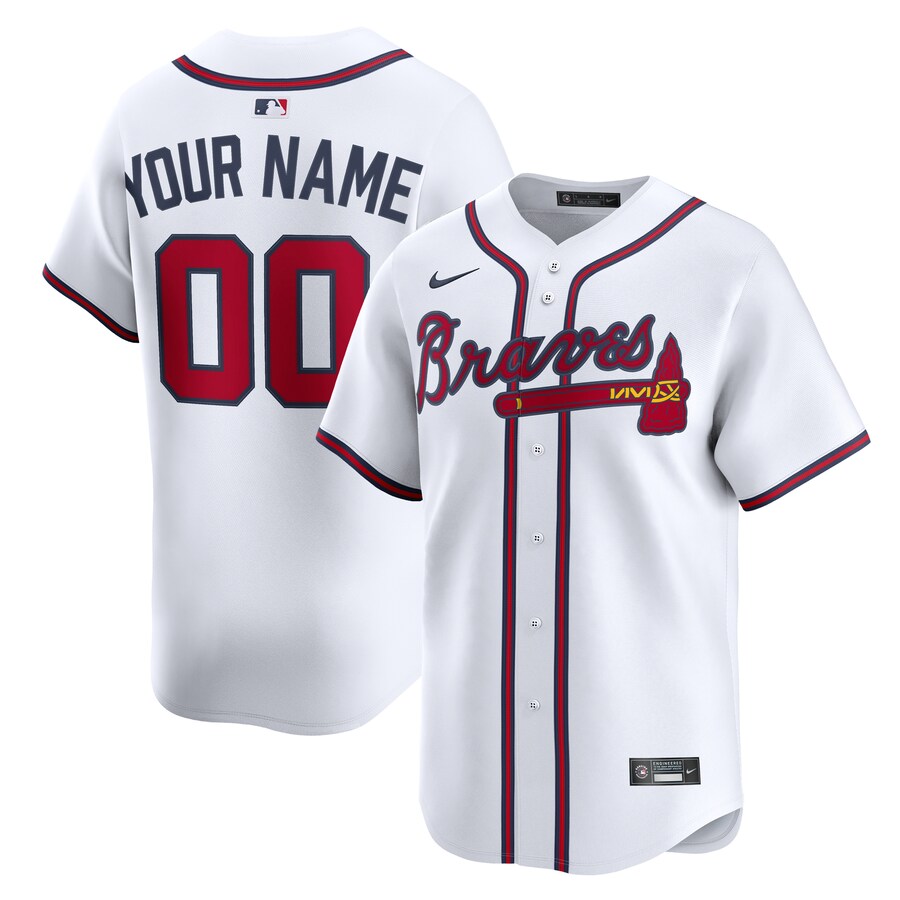 Atlanta Braves Nike Home Limited Custom Jersey - White thumbnail 1