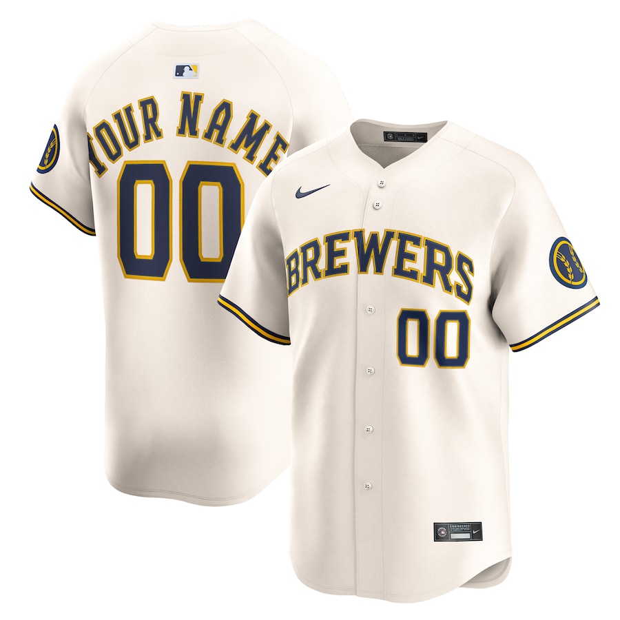 Milwaukee Brewers Nike Home Limited Custom Jersey - Cream thumbnail 2
