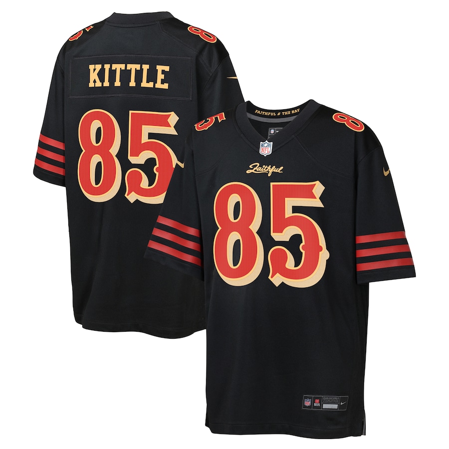 George Kittle San Francisco 49ers Nike Youth 2025 Rivalries Collection Game Jersey - Black thumbnail 2