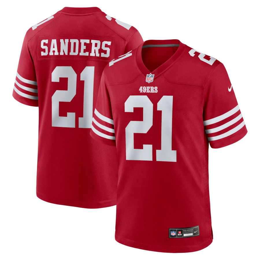 Deion Sanders San Francisco 49ers Nike Team Retired Player Game Jersey -  Scarlet thumbnail 2