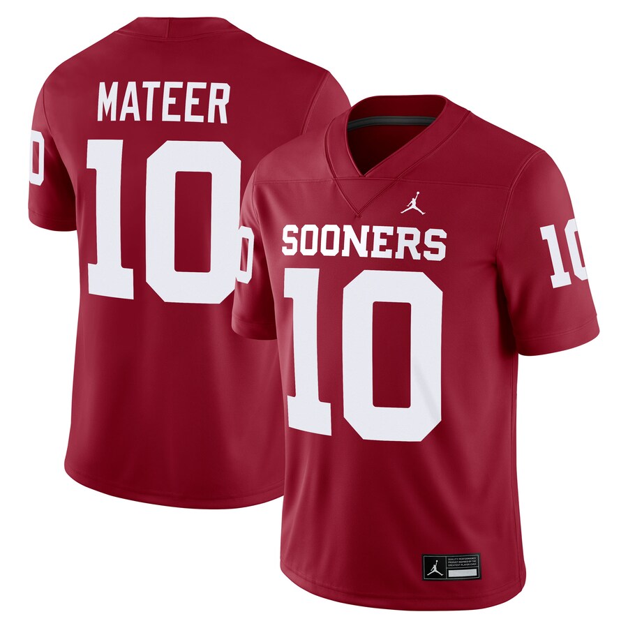 John Mateer Oklahoma Sooners Jordan Brand Home NIL Football Game Jersey - Crimson