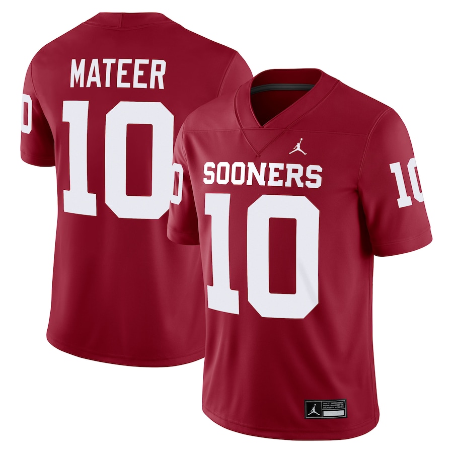 John Mateer Oklahoma Sooners Jordan Brand Home  NIL Football Game Jersey - Crimson thumbnail 2
