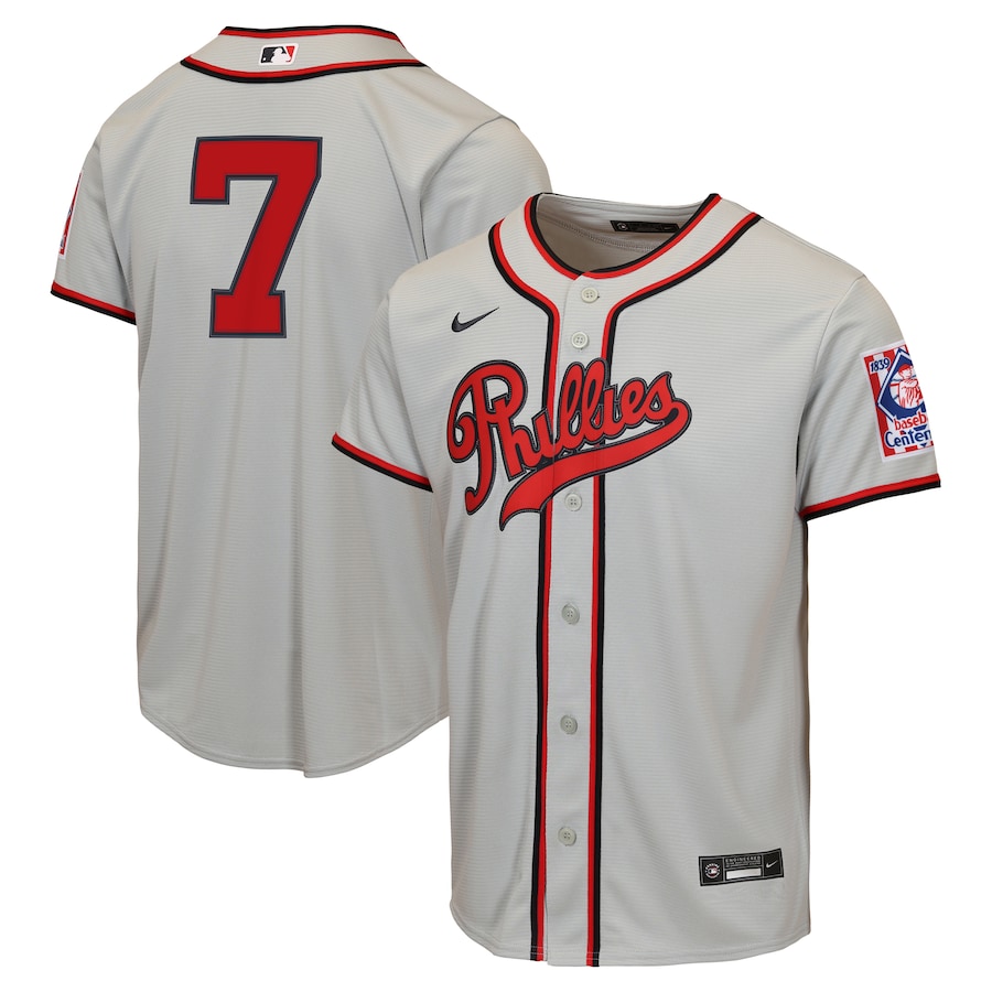 Trea Turner Philadelphia Phillies Nike Youth 2026 Field of Dreams Replica Jersey - Gray thumbnail 2
