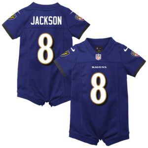 Lamar Jackson Baltimore Ravens Nike Newborn Romper Game Jersey - Purple
