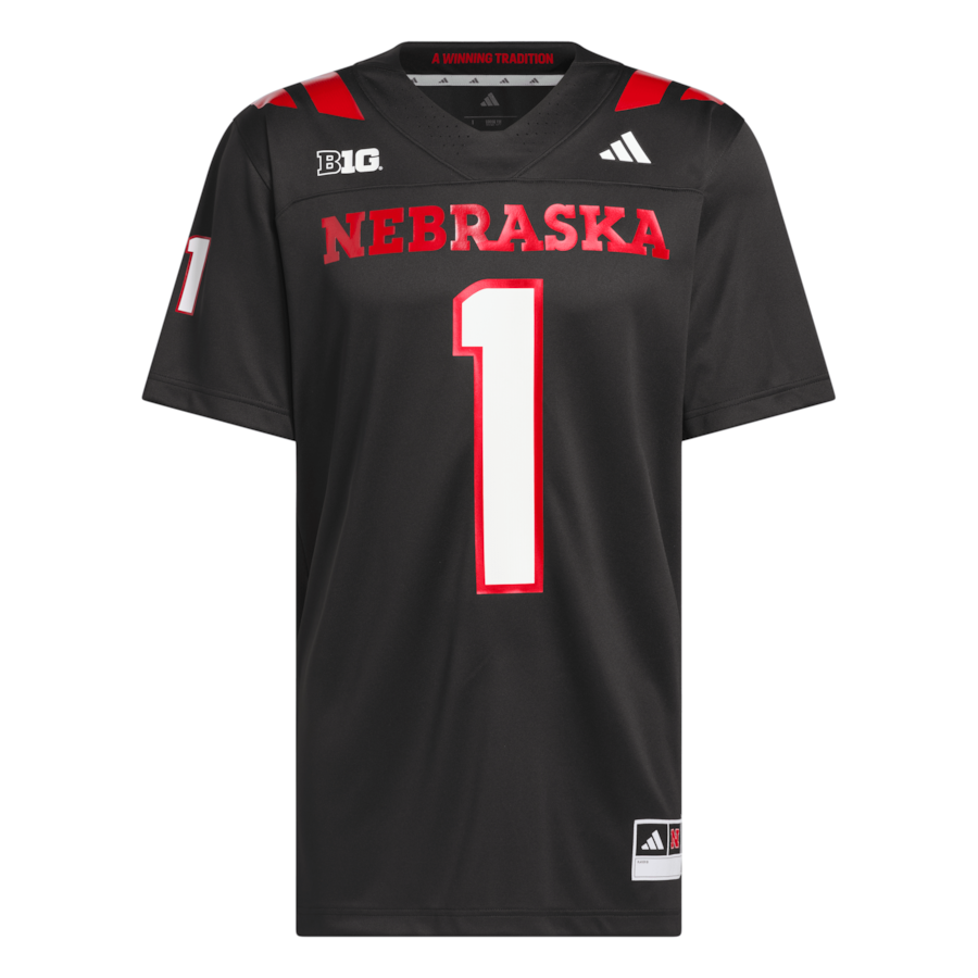 #1 Nebraska Huskers adidas Our Red Burns Brighter Premier Strategy Jersey - Black thumbnail 5
