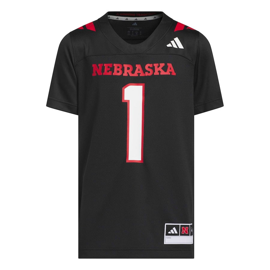 #1 Nebraska Huskers adidas Youth Our Red Burns Brighter Strategy Football Jersey - Black thumbnail 3