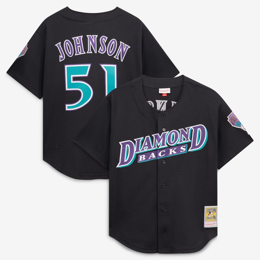Randy Johnson Arizona Diamondbacks Mitchell & Ness Cooperstown Collection Mesh Batting Practice Button-Up Jersey - Black thumbnail 1