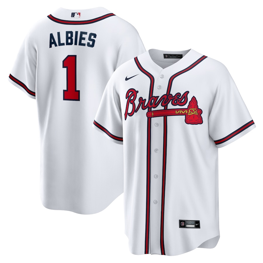 Ozzie Albies Atlanta Braves Nike Home Replica Player Name Jersey - White thumbnail 2