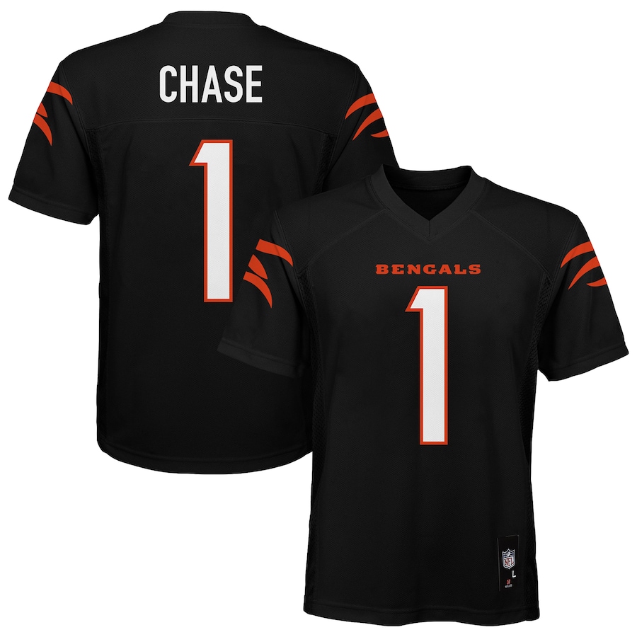 Ja'Marr Chase Cincinnati Bengals Youth Replica Jersey - Black thumbnail 2
